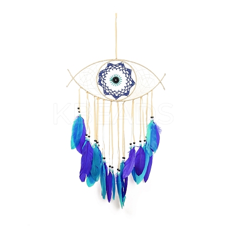 Iron Woven Web/Net with Feather Pendant Decorations AJEW-B016-07B-1
