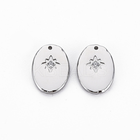 304 Stainless Steel Micro Pave Clear Cubic Zirconia Charms STAS-N097-094P-NR-1