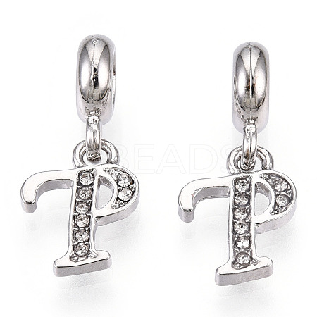 Platinum Rack Plating Alloy Rhinestone European Dangle Charms PALLOY-T048-36P-P-1