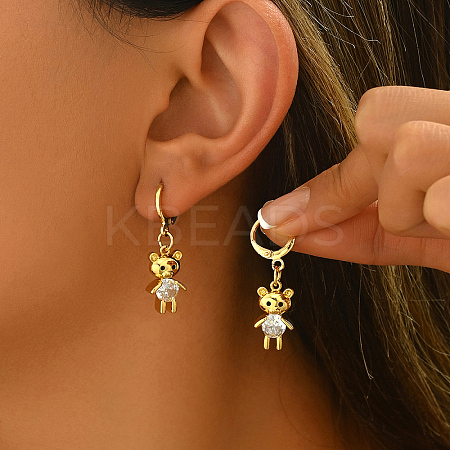 Cute Bear Brass Clear Cubic Zirconia Hoop Earrings LS-GQ2099-1