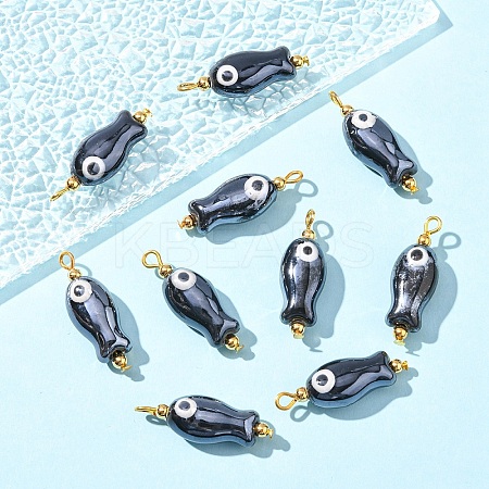 10Pcs Evil Eye Fish Shaped Glazed Porcelain Pendants PALLOY-YW00086-01-1