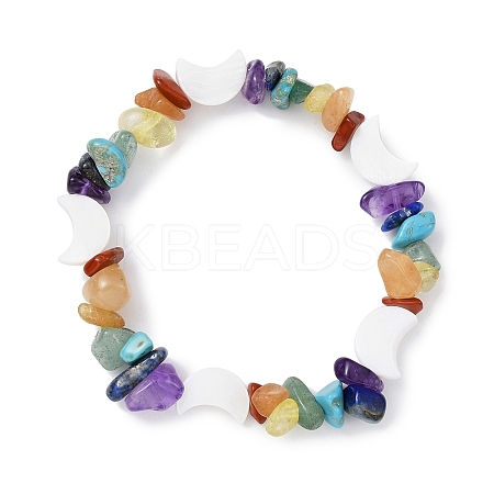 Natural & Synthetic Mixed Gemstone Chips & Shell Beaded Stretch Bracelet BJEW-JB09897-02-1