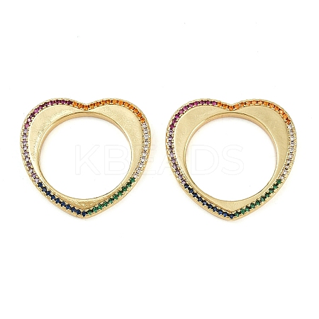 Brass Micro Pave Colorful Cubic Zirconia Heart Linking Rings KK-S526-60G-1