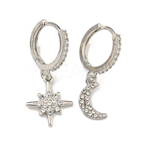 Clear Cubic Zirconia Star & Moon Asymmetrical Earrings MOST-PW0001-064P-1