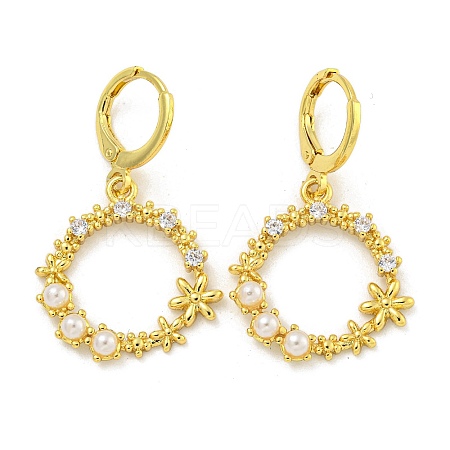 Rack Plating Flower Ring Brass Pave Clear Cubic Zirconia Hoop Earrings for Women EJEW-G410-54G-1