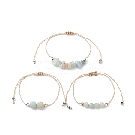 3Pcs 3 Style Natural Amazonite Braided Bead Bracelets Set BJEW-JB09334-05-1
