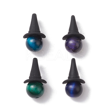 4Pcs 4 Colors Natural Tiger Eye Dyed Pendants PALLOY-TA00116-1