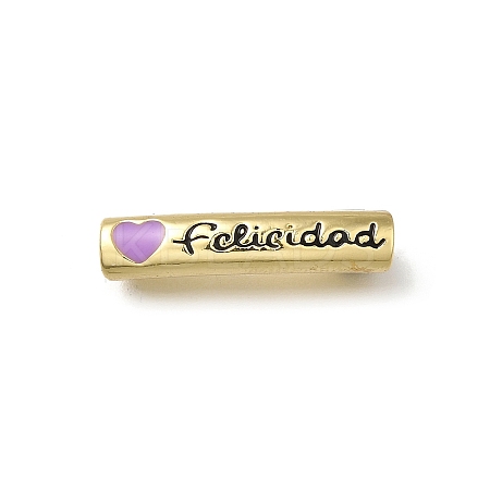 Mother's Day Brass Enamel Heart Word Mom Curved Tube Beads KK-C090-51G-03-1