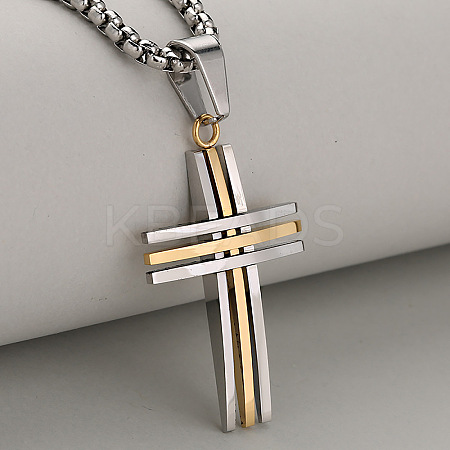 Duo Tone 304 Stainless Steel Religion Cross Pendant Necklaces for Men WG31517-02-1