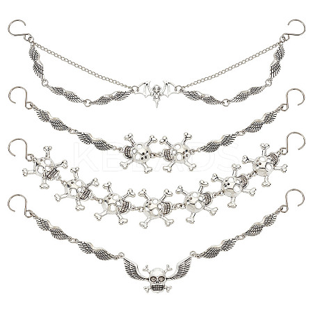 8Pcs 4 Styles Gothic Style Skull Wing Iron Twisted Boot Strap Chains for Halloween FIND-AB00066-1