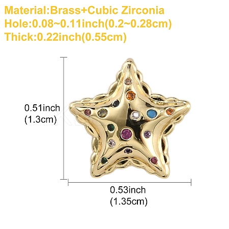 1Pc Star Brass Micro Pave Colorful Cubic Zirconia Charms KK-YW0002-55-1