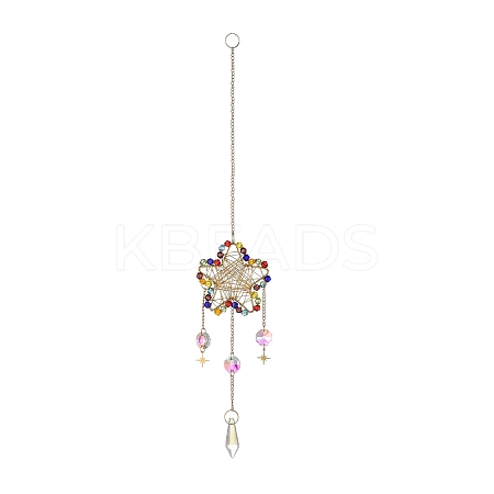 Iron Wire Winding Star Chandelier Decor Hanging Prism Ornaments LS-HJEW-M002-22G-1