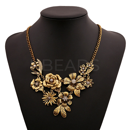 Retro Alloy Crystal Rhinestone Flower Pendant Bib Necklaces for Women FS-WGB73F9-02-1