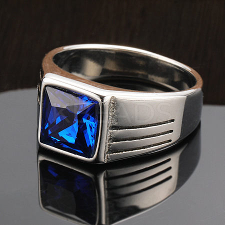 Fashionable 304 Stainless Steel Cubic Zirconia Finger Rings for Men FS-WGE7444-05-1