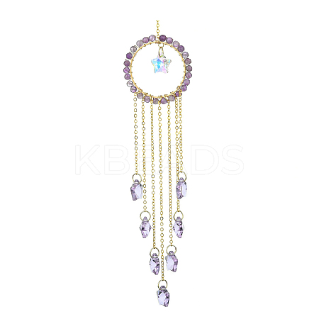 Glass Star Pendant Decorations HJEW-JM01113-05-1