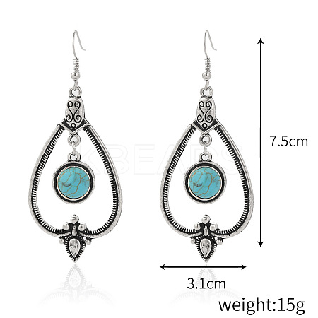 Bohemian Style Alloy Synthetic Turquoise Dangle Earrings FS-WG7654C-05-1