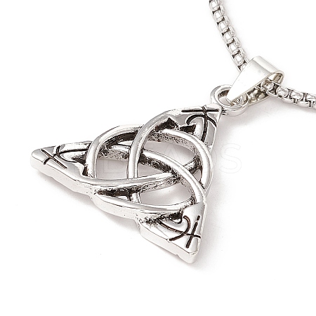 Alloy Trinity Knot Wish Knot Pendant Necklace with 201 Stainless Steel Box Chains LS-NJEW-E016-13AS-1