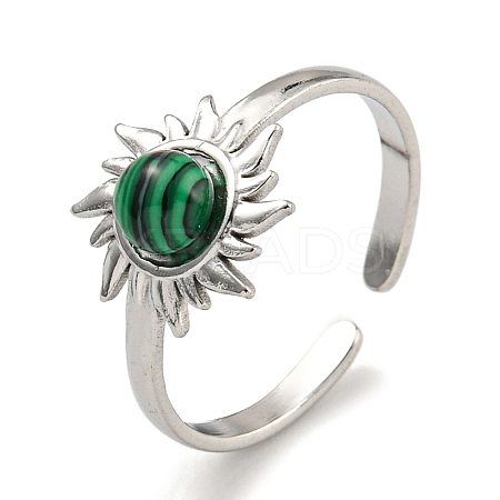 304 Stainless Steel Synthetic Malachite Cuff Rings G-Z056-01P-02-1