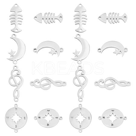 16Pcs 4 Style 201 Stainless Steel Links STAS-UN0031-08-1