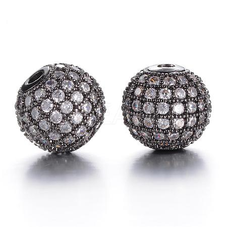 CZ Brass Micro Pave Grade AAA Clear Color Cubic Zirconia Round Beads KK-O065-10mm-05B-NR-1