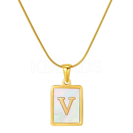 Stainless Steel Snake Bone Chain Alphabet Necklace with Shell Pendant WD3660-22-1