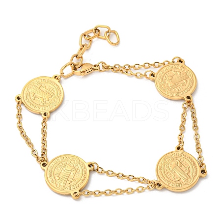 Ion Plating(IP) 201 Stainless Steel Saint Benedict Link Bracelet for Men Women STAS-E160-34G-1