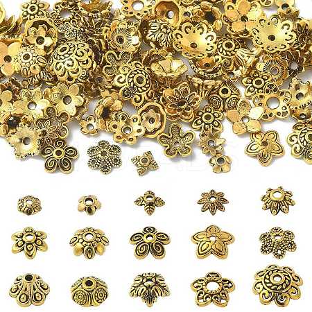 150Pcs 15 Style Tibetan Style Alloy Flower Bead Caps TIBE-YW0001-56-1