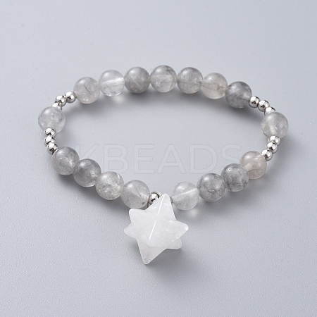 Natural Quartz Crystal Stretch Charm Bracelets BJEW-JB04692-01-1