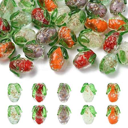 30Pcs 5 Colors Handmade Gold Foil Lampwork Glass Beads FOIL-CJ0001-14-1