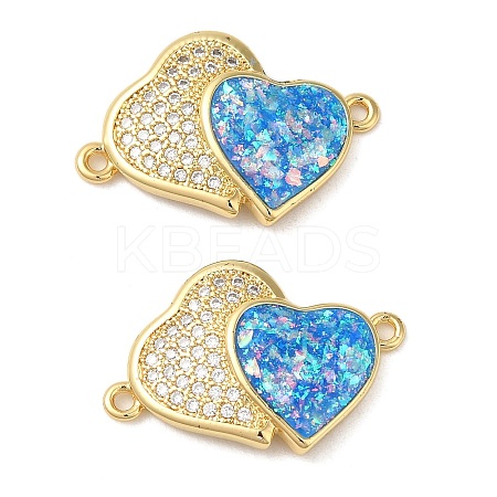 Rack Plating Brass Micro Pave Clear Cubic Zirconia Connector Charms KK-P268-20G-03-1