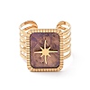 Natural Gemstone Rectangle with Sun Signet Open Cuff Ring RJEW-G265-04G-3