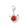 6Pcs Polymer Clay Pave Rhinestone & Tibetan Style Alloy Teapot Pendant Decorations HJEW-JM03568-4