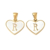 304 Stainless Steel Pave Natural White Shell Heart with Initial Slice Pendants STAS-R168-25G-R-1