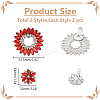 4Pcs 2 Styles Flower Alloy & Glass Shoe Buckle Clips AJEW-WR0002-32-2