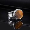 304 Stainless Steel with Natural Tiger Eye Finger Rings for Men FS-WGE1297-01-3