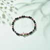 Natural & Synthetic Mixed Gemstone Beaded Stretch Bracelet with Clear Cubic Zirconia Cross for Women BJEW-JB08247-01-2