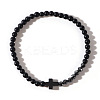 Synthetic Non-magnetic Hematite Cross & Black Stone Round Beaded Stretch Bracelets for Men ZI4844-5