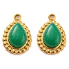 Natural Chalcedony 304 Stainless Steel Teardrop Charms G-D075-01G-02-1
