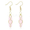 Rose Quartzl Hexagon Handmade Copper Wire Wrapped Earrings Natural Stone Column Earrings ND6138-2-1