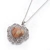 Natural Picture Jasper Heart Pendant Necklaces NJEW-XCP0001-48-3