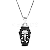 Halloween Theme 304 Stainless Steel Black Enamel Coffin with Skull Pendant Necklaces for Men LS-NJEW-Z090-01P-1