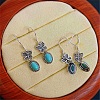 Butterfly with Oval Synthetic Turquoise Dangle Earrings EJEW-C178-02-1