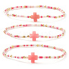 3Pcs Bohemian Cross Charm Glass Seed Bead & Brass Beads Stretch Bracelet for Women SA4132-1-1
