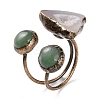 Nuggets Natural Druzy Agate & Green Aventurine Open Cuff Rings RJEW-A041-02R-2