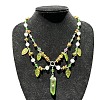 Leaf Pointed Alloy & Glass Pendant Necklaces FS-WGD0F8B-01-5