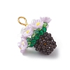 Resin Glass Seed Beaded Flower Pendants PALLOY-MZ01106-01-3