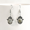 Natural Crystal Stone Hamsa Hand & Round Dangle Earrings UB8598-7-1