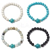 4Pcs Round Natural Amazonite & Lava Rock & Synthetic Turquoise Beaded Stretch Bracelets BJEW-JB10269-1