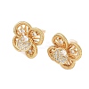 Brass Micro Pave Clear Cubic Zirconia Flower Stud Earrings EJEW-D337-09G-4