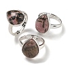 Natural Rhodonite Teardrop Adjustable Rings RJEW-K371-08S-12-1